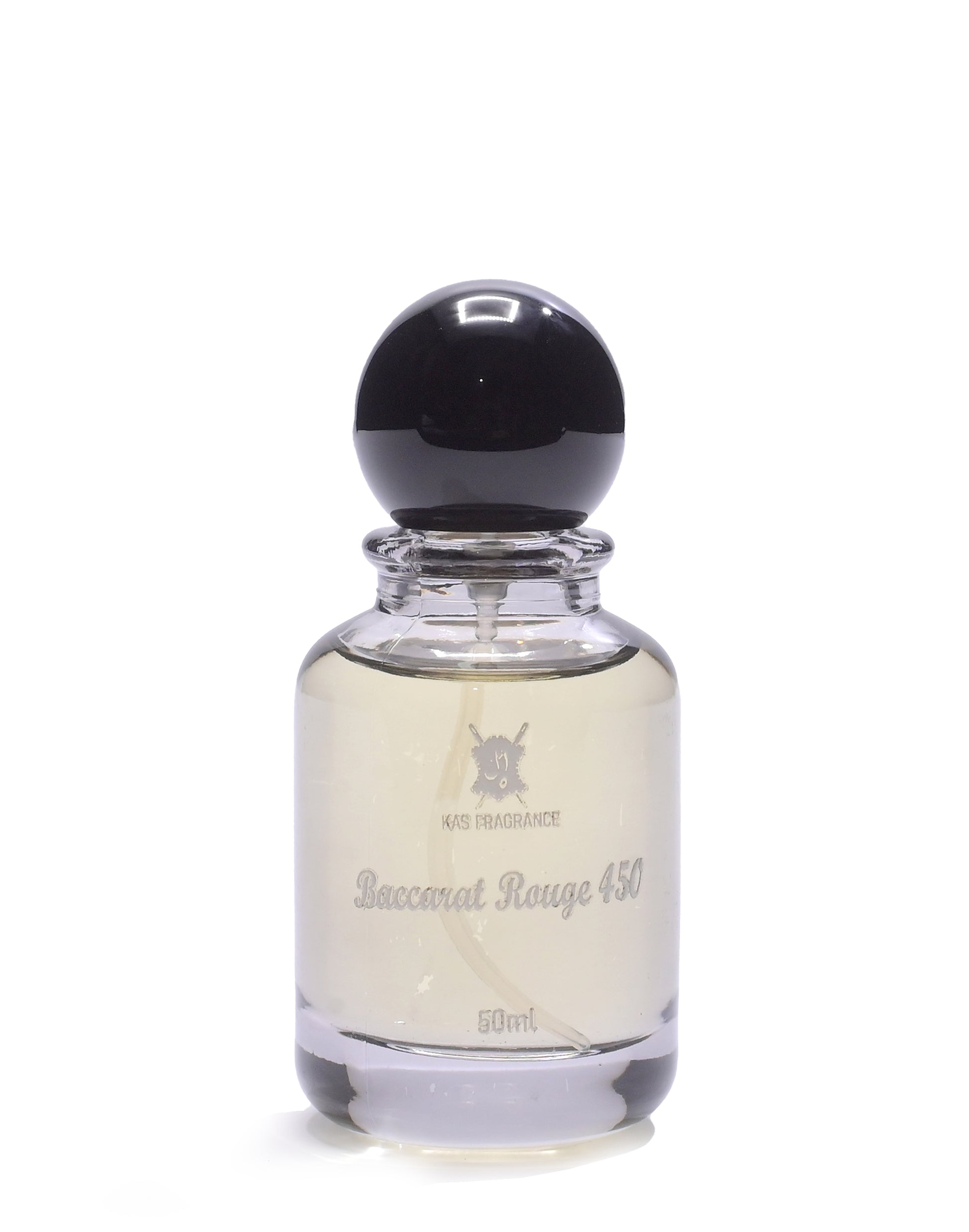 Perfume bottle with black cap on a white background