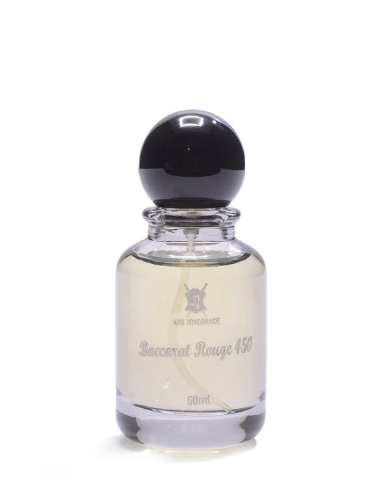 Perfume bottle with black cap on a white background
