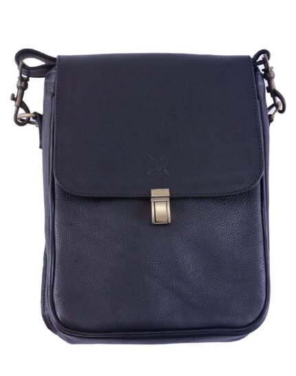 Kas Black Leather Crass Body Bag For Men